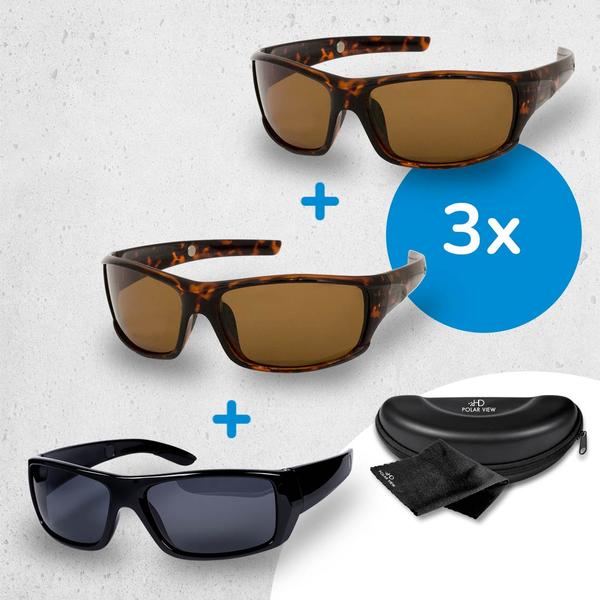 Lunettes de soleil polarisées HD Polar View 3 pcs. y compris accessoires GRATUITS  / 2x noir + 1x optique corne