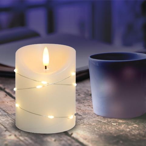 LED Wachskerze mit Lichterkette